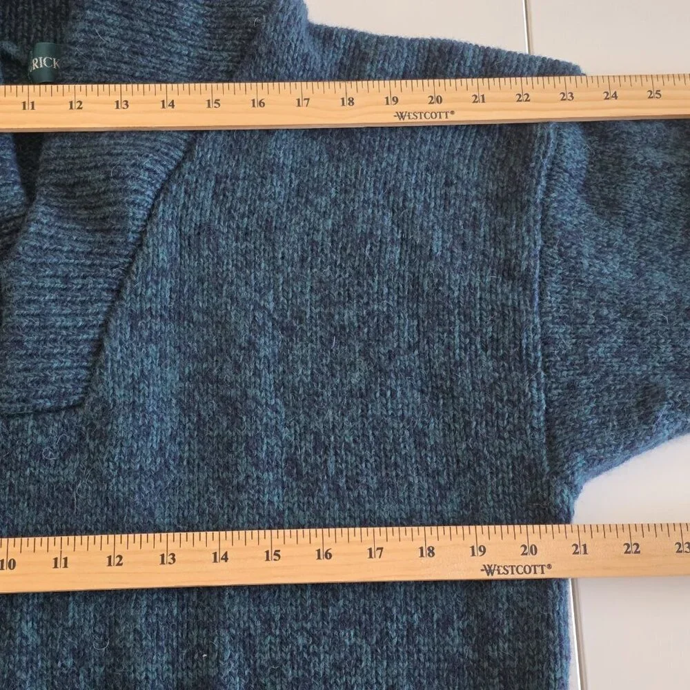 Cricketeer Vtg Sweater Mens L Blue Green Wool Blend Shawl Collar Grandpa Cottage